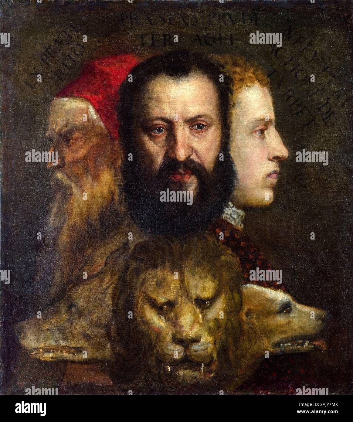 Titian, painting, Allegory of Prudence, 1550-1565 Stock Photo