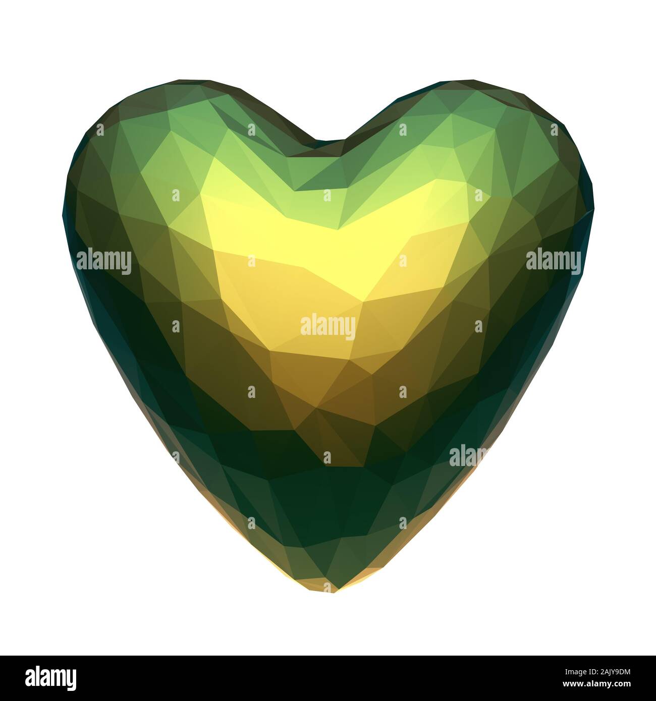 Low poly heart with jewel bug colorful iridescent material. 3D graphic with low polygon mesh. Symbol for love, romance, hard relationship and passion. Stock Photo