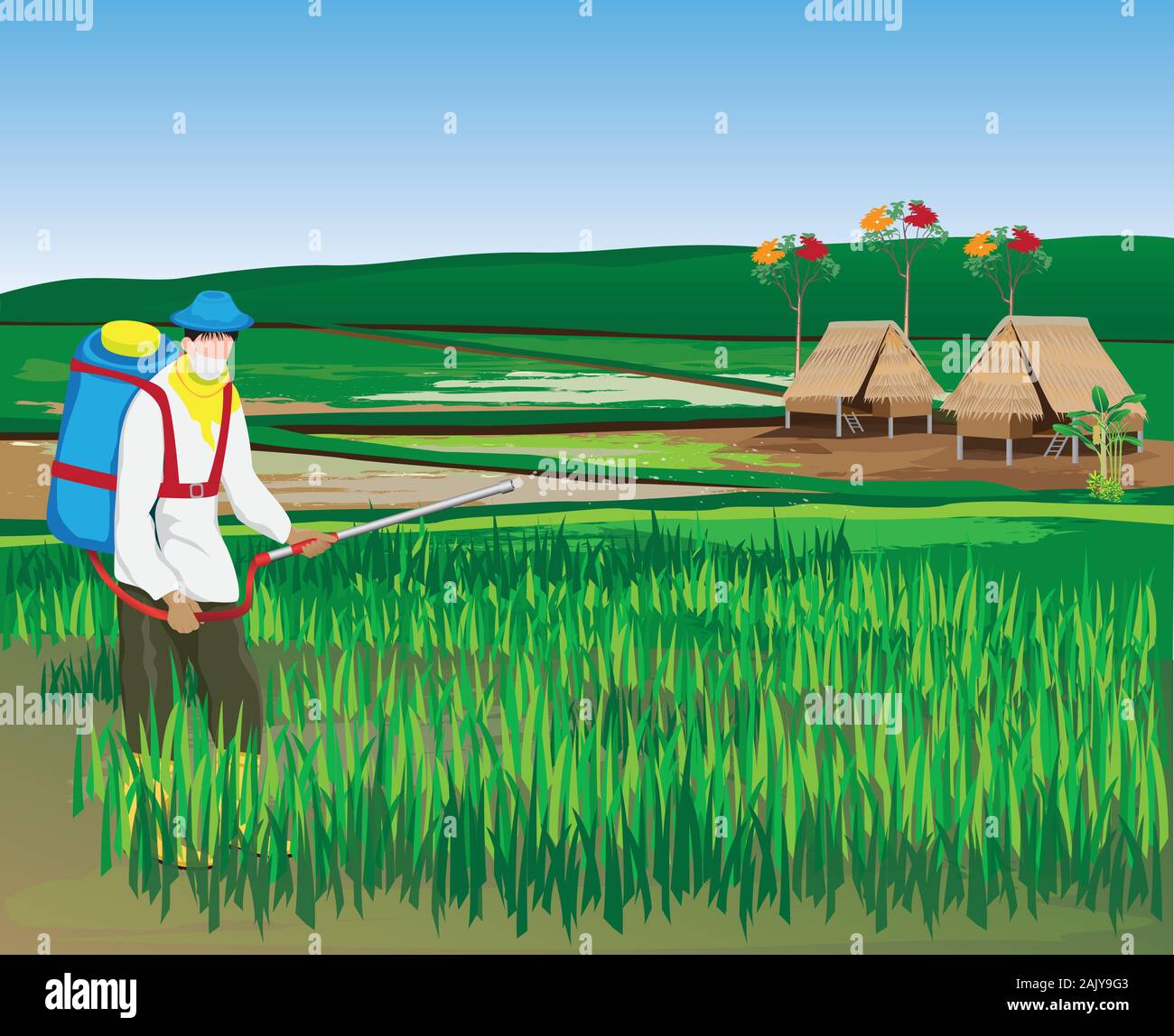 farmer manure into rice plant vector design Stock Vector Image & Art ...