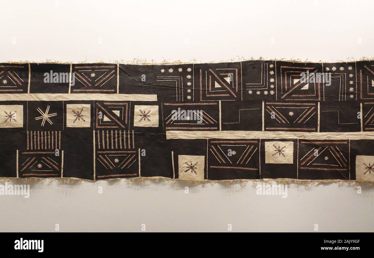 Pacific island bark cloth 'tapa' shows wonderful geometric design Stock Photo