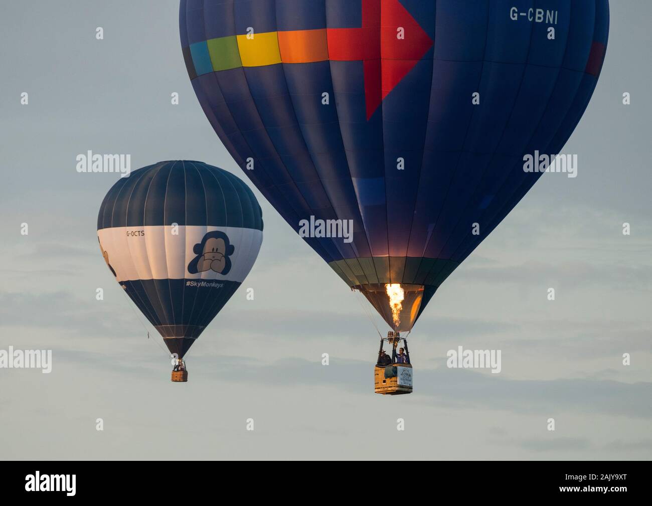 Hot air balloons during the annual Oswestry Balloon Carnival, seen from