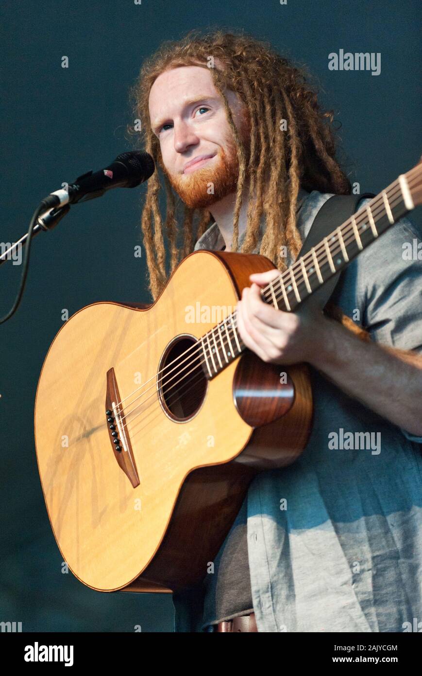 English singer/songwriter Newton Faulkner performing at the Cornbury festival, UK, 30/6/12 Stock Photo