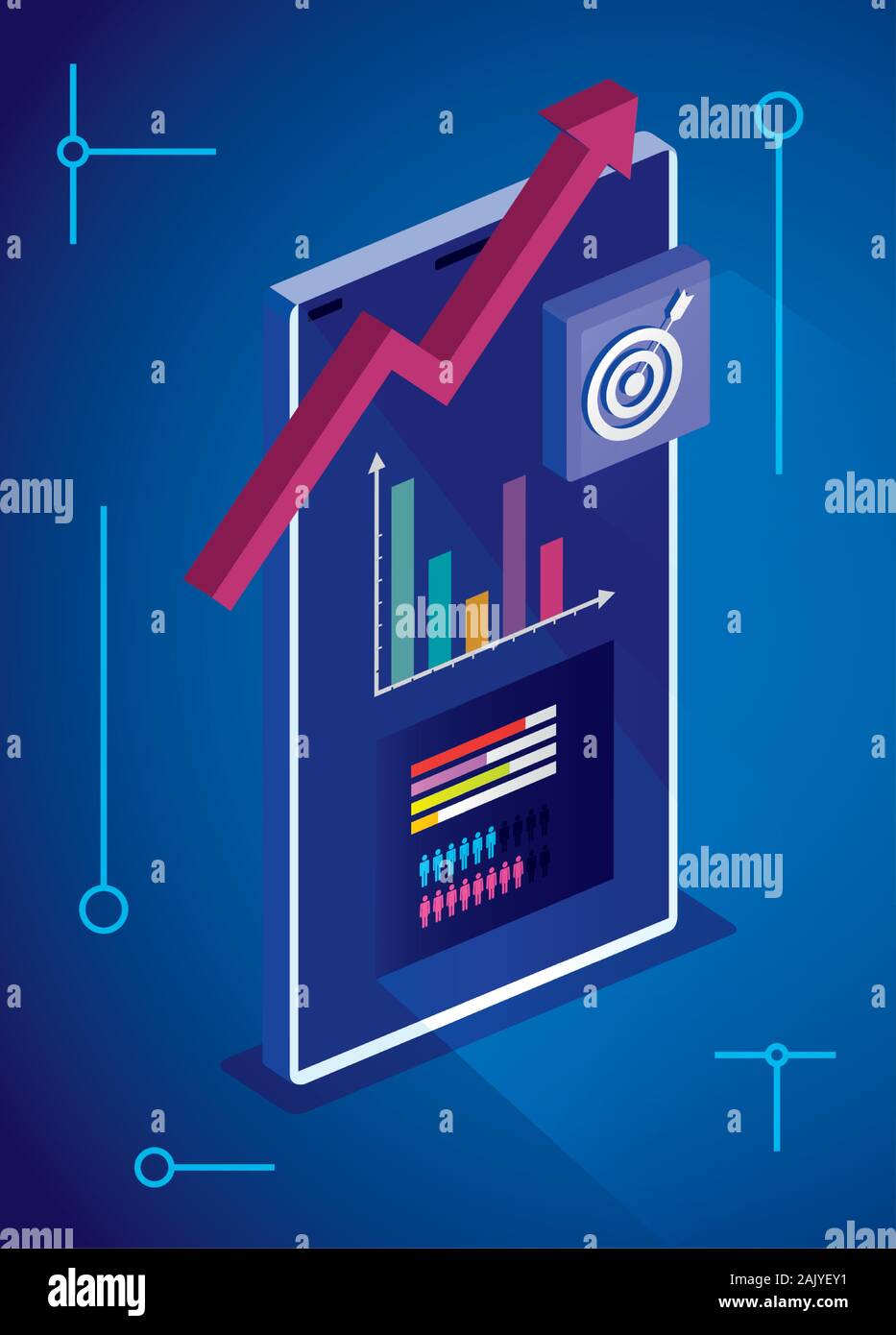 smartphone device with infographic and arrow up Stock Vector Image ...