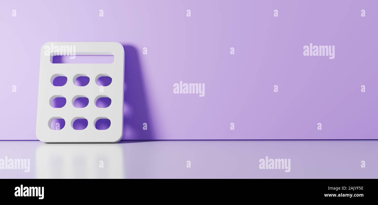 3D rendering of white symbol of calculator with rounded buttons icon ...