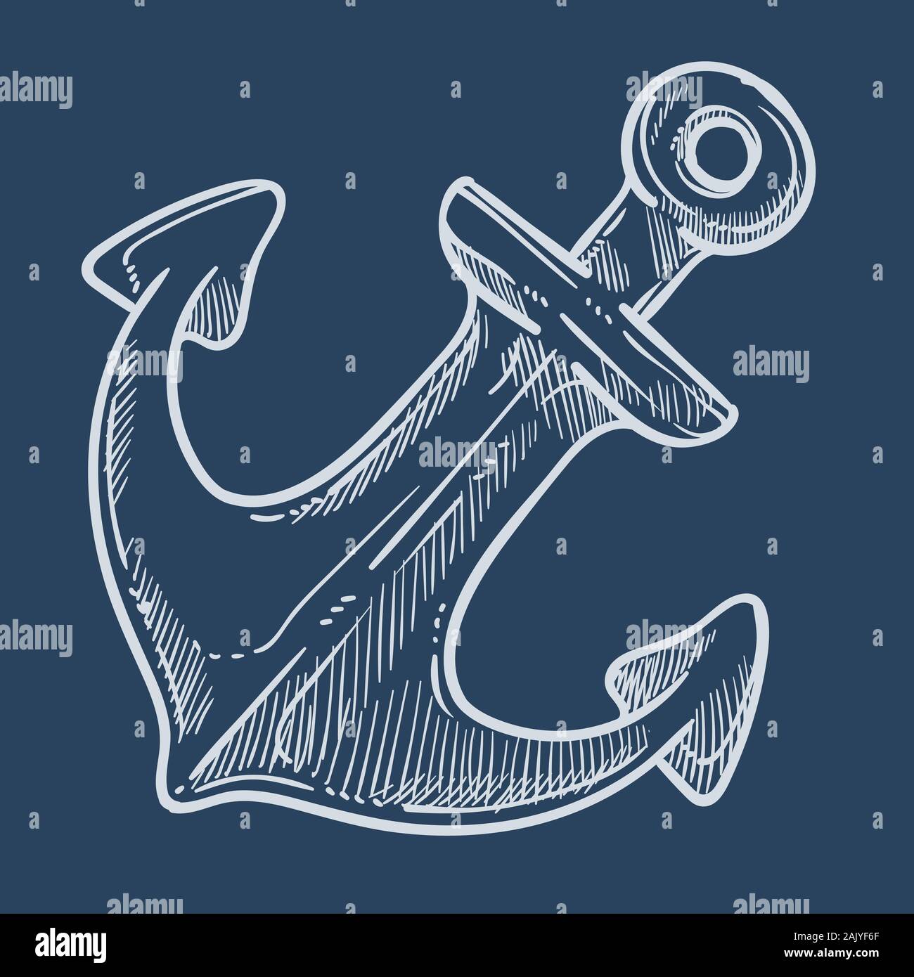 Marine anchor sketch icon, ship stop device Stock Vector