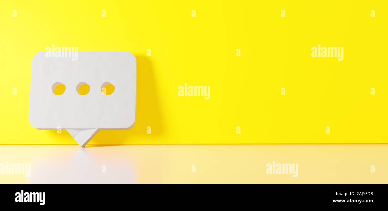 3D rendering of white symbol of rectangular rounded chat bubble with ...