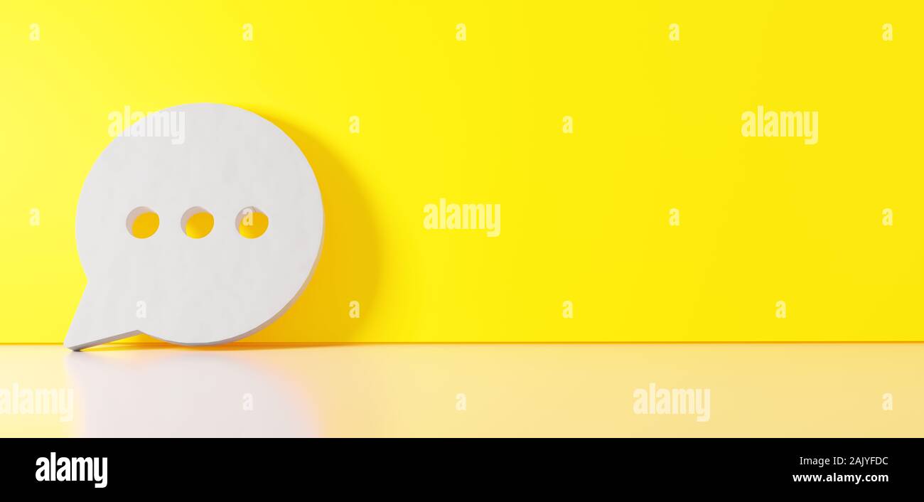 3D rendering of white symbol of rectangular rounded chat bubble with ...