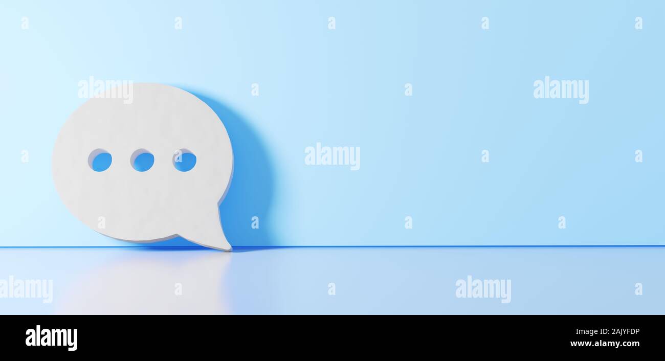 3D rendering of white symbol of rectangular rounded chat bubble with ...