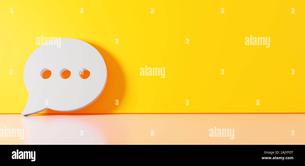 3D rendering of white symbol of rectangular rounded chat bubble with ...