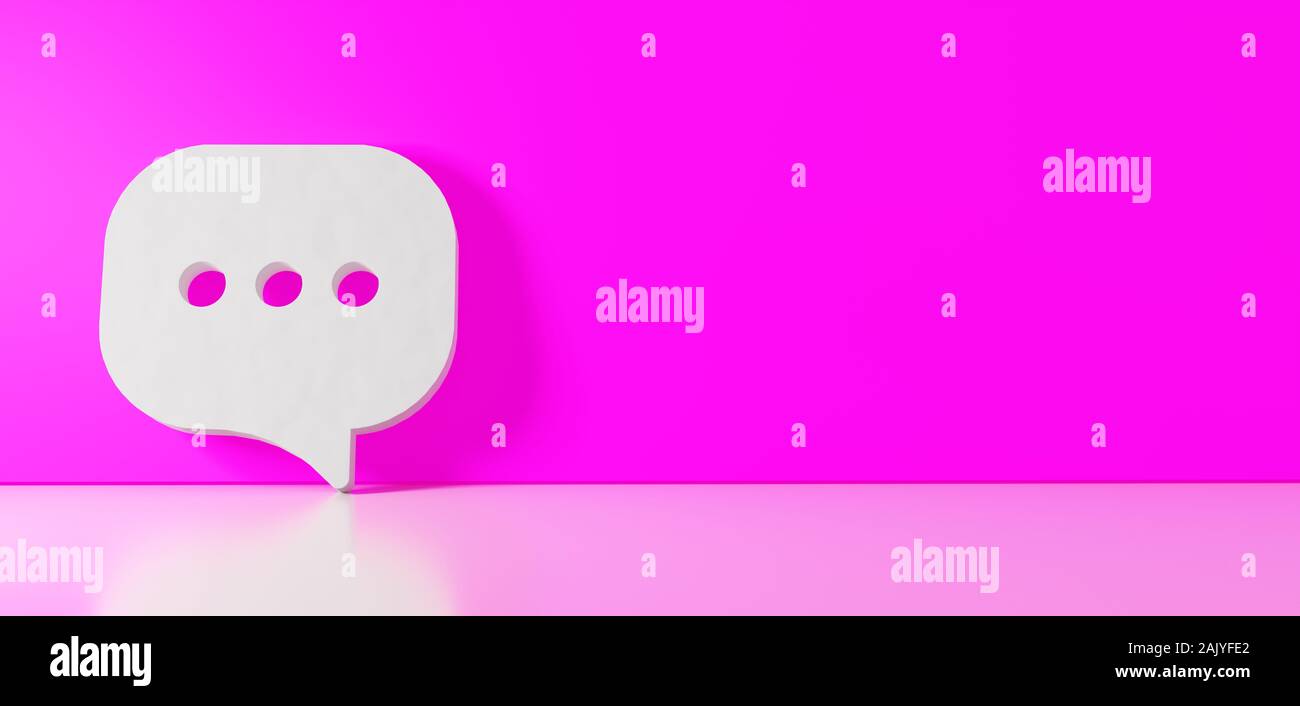 3D rendering of white symbol of rectangular rounded chat bubble with ...