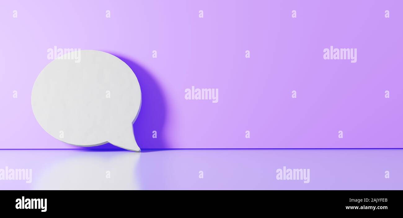 3D rendering of white symbol of rounded chat bubble icon leaning on on ...