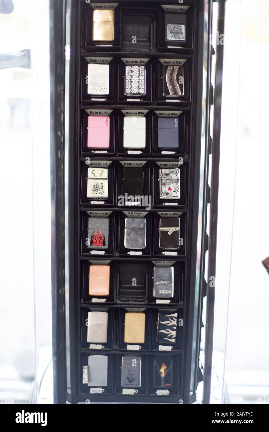 Zaporozhye, Ukraine. October 2019. A variety of lighters, zippo, piezo