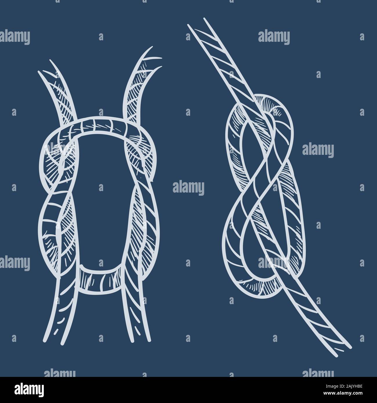 Nautical knots, marine loop and navy rope sketch Stock Vector
