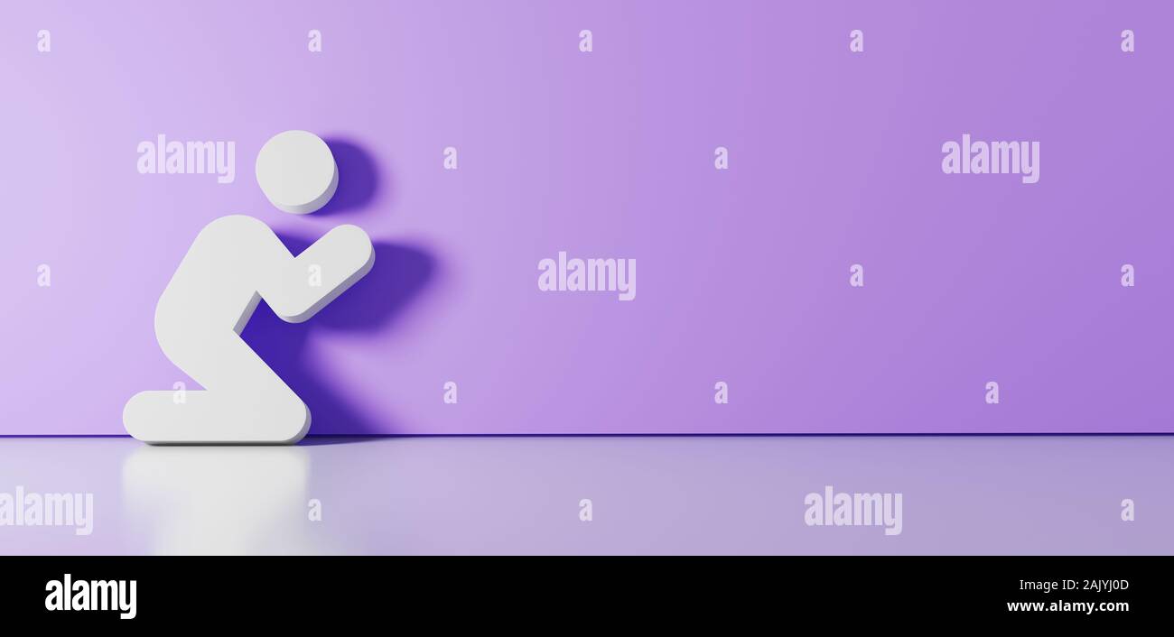 3D rendering of white symbol of praying person icon leaning on on color ...