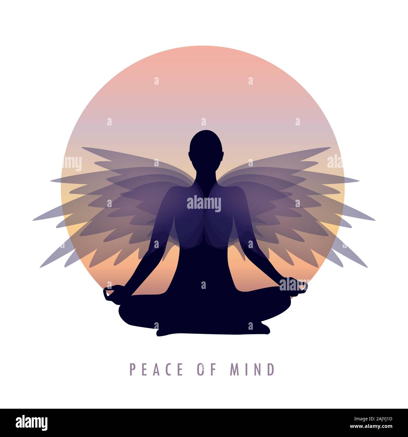 peace of mind person in meditation pose with wings vector illustration EPS10 Stock Vector