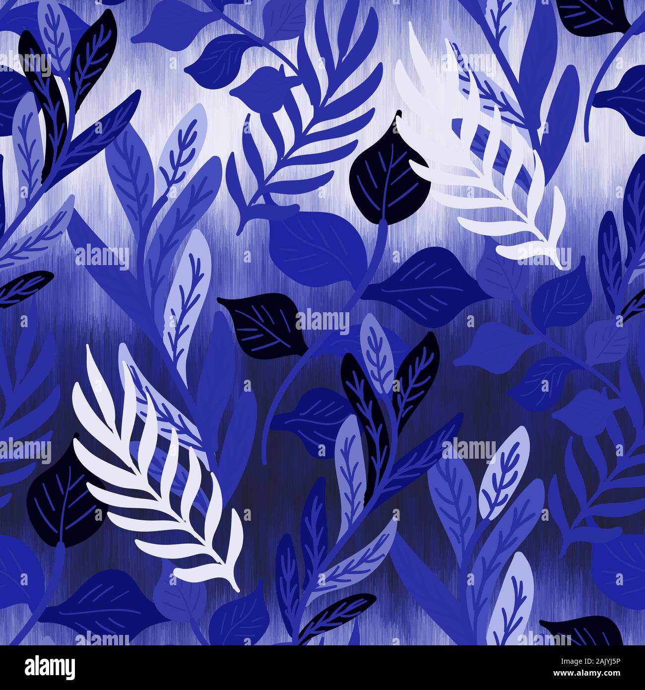 Blue textured tropical leaf fern seamless pattern Stock Vector