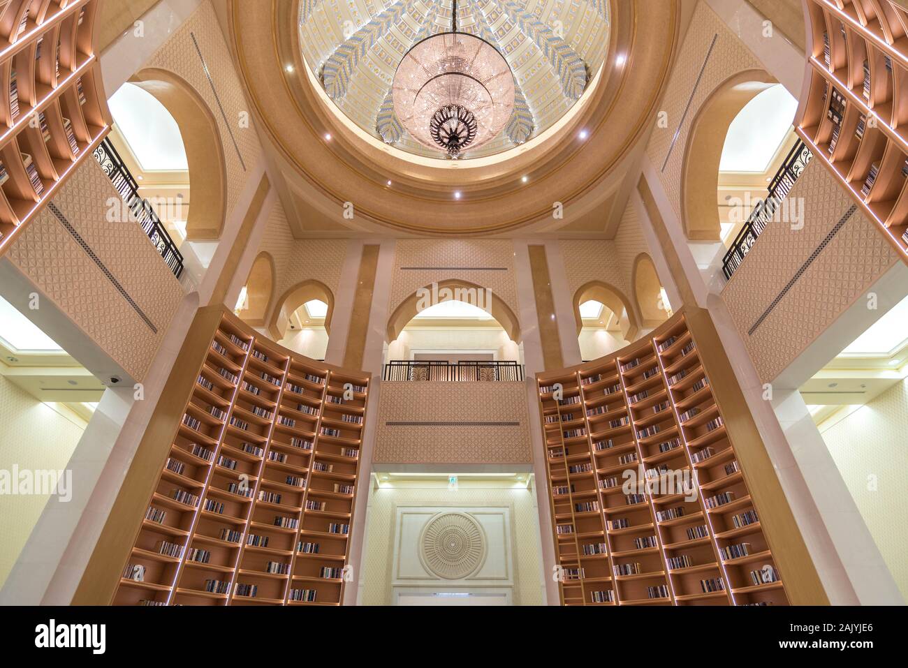 Abu Dhabi, United Arab Emirates: The library of Presidential Palace (Qasr Al Watan), Palace of the Nation, interior, nobody Stock Photo