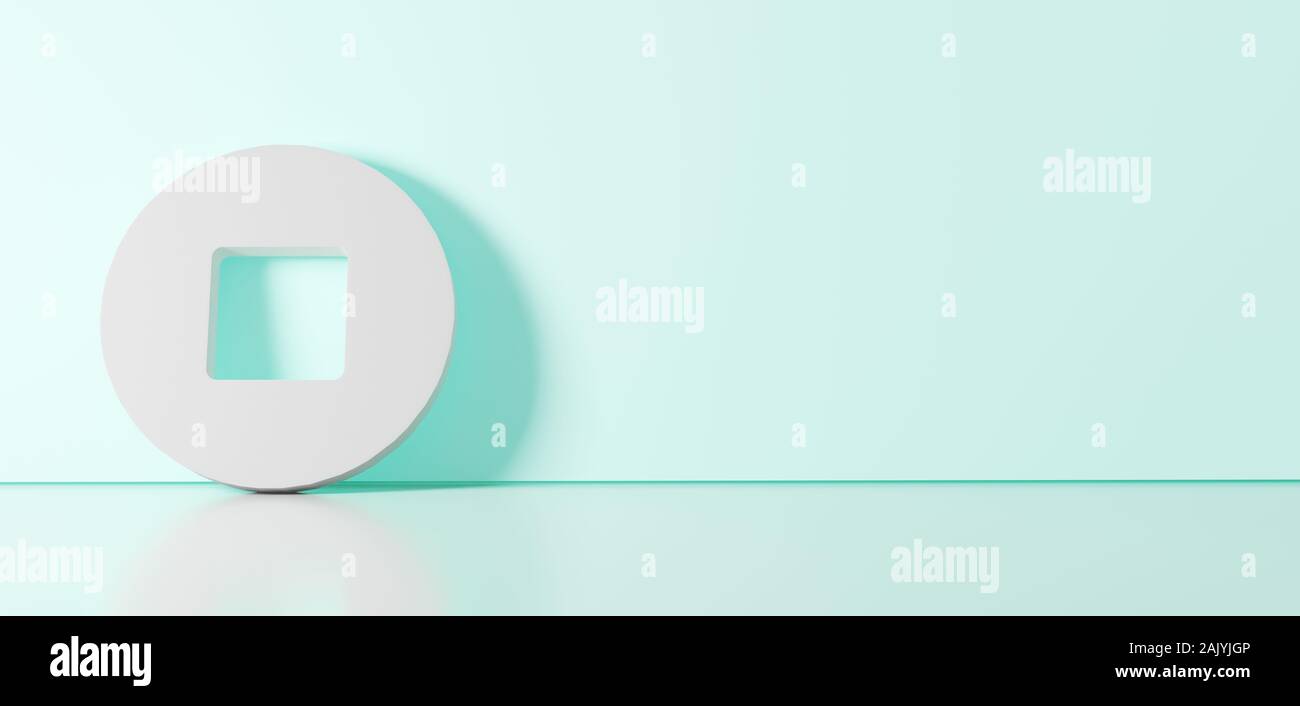 3D rendering of white symbol of stop sign in circle icon leaning on on ...