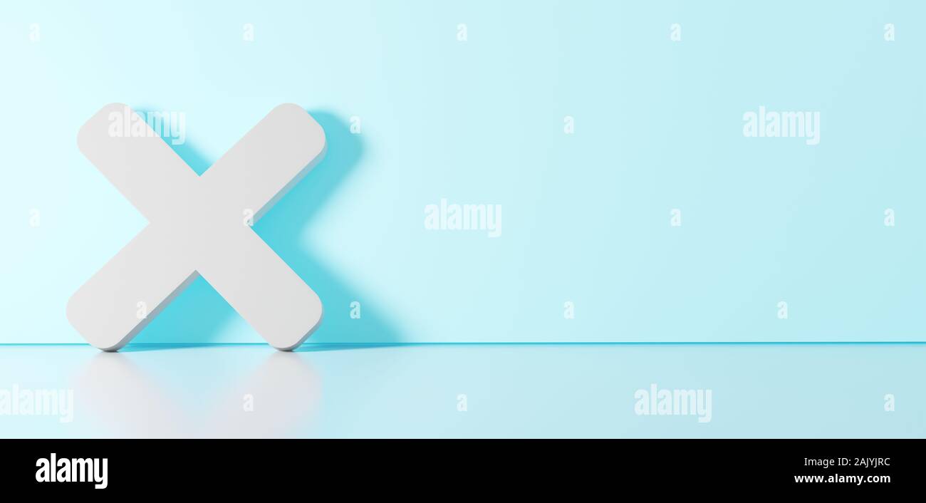 3D rendering of white symbol of times sign icon leaning on on color ...