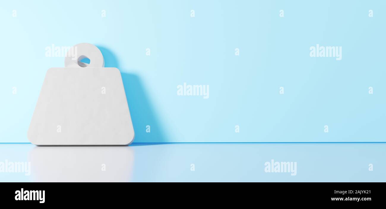 3D rendering of white symbol of weight with handle icon leaning on on ...