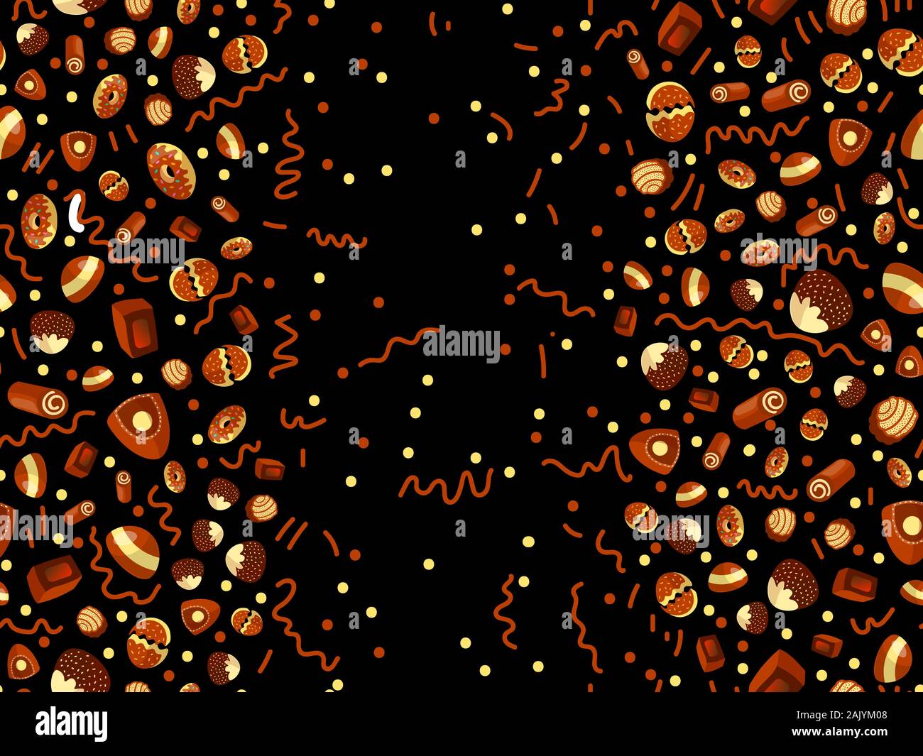 Chocolate candy frame of choco candies on black background. Chocolate