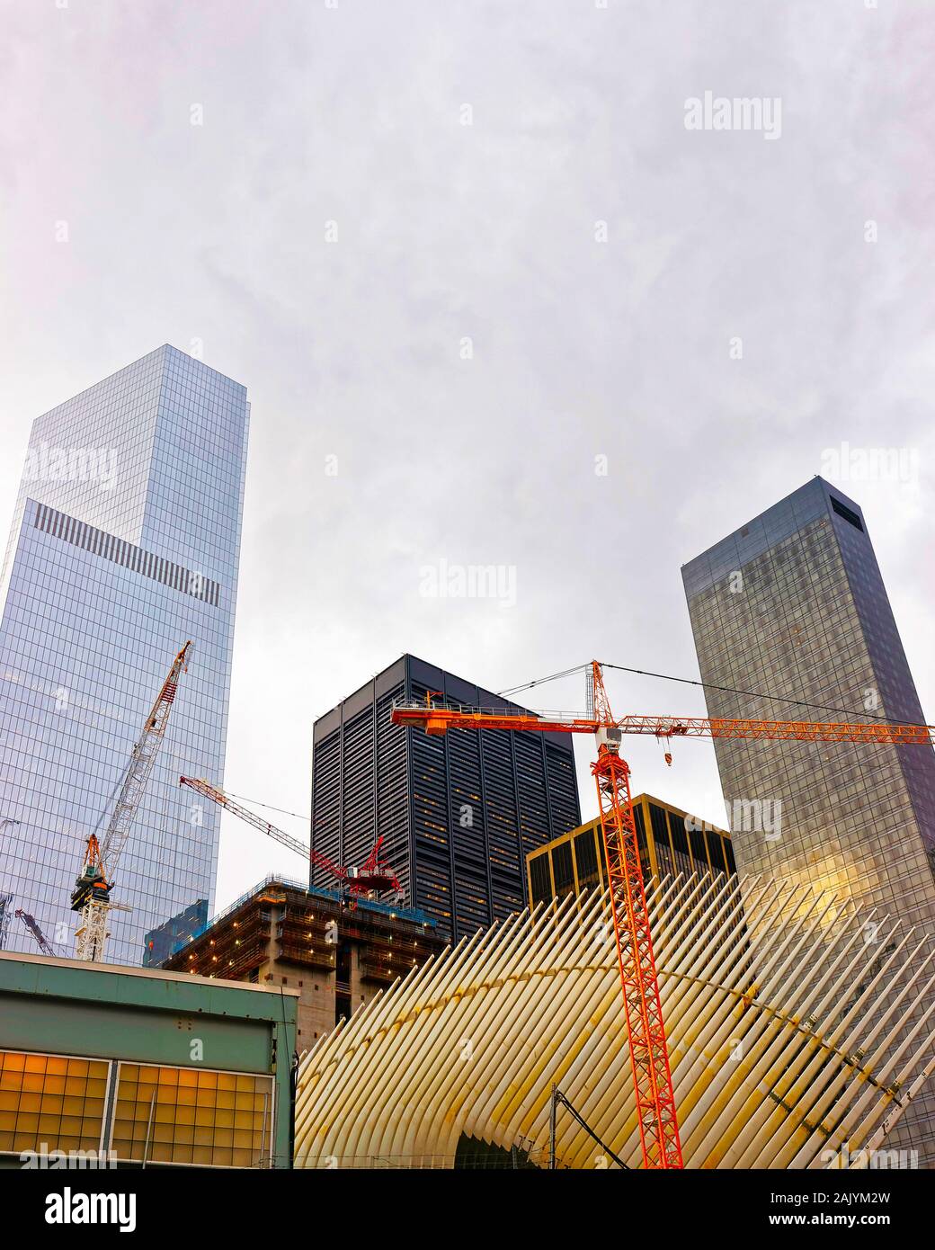Part of wing of WTC Transportation Hub and Financial District reflex Stock Photo