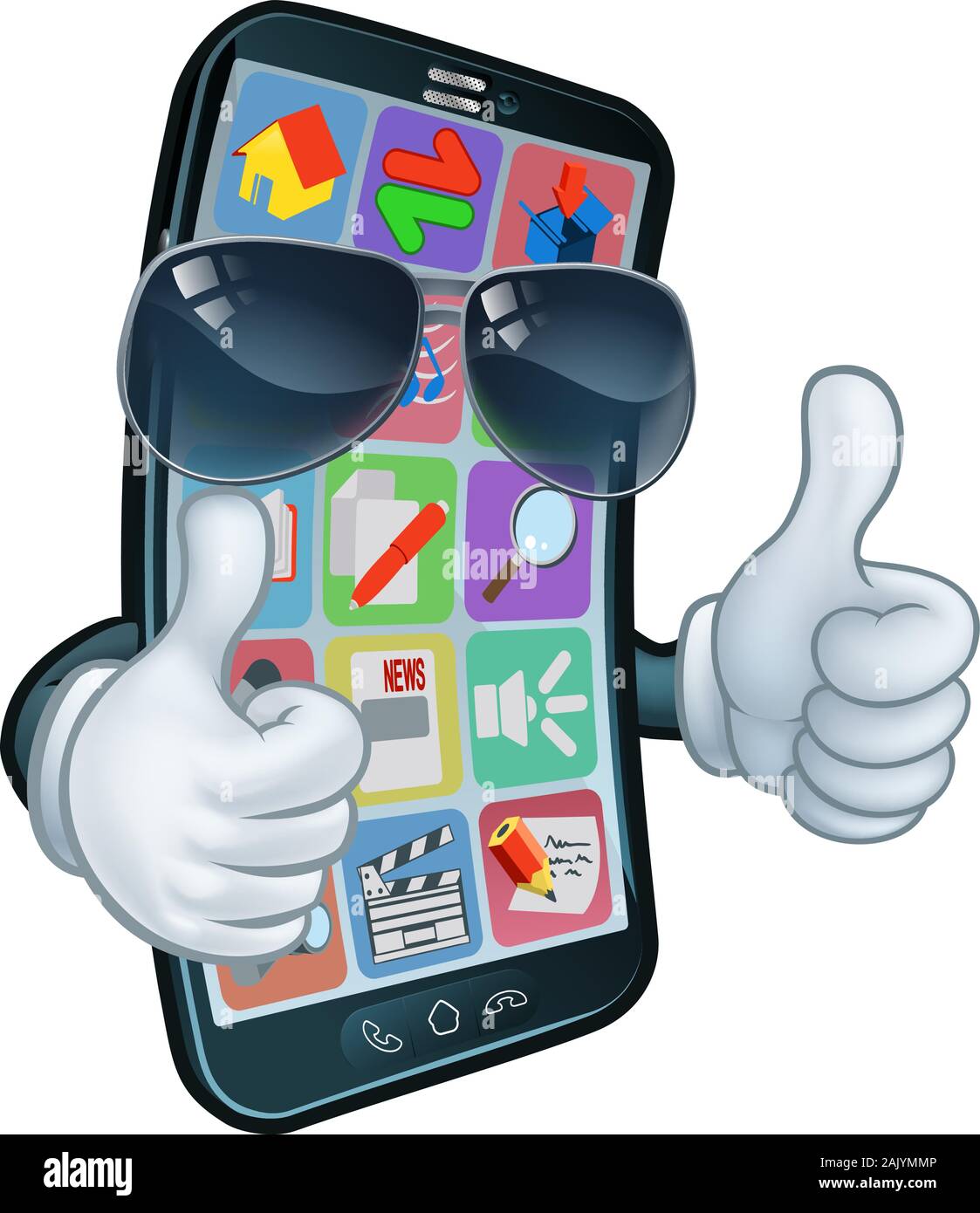 Mobile Phone Cool Shades Thumbs Up Cartoon Mascot Stock Vector