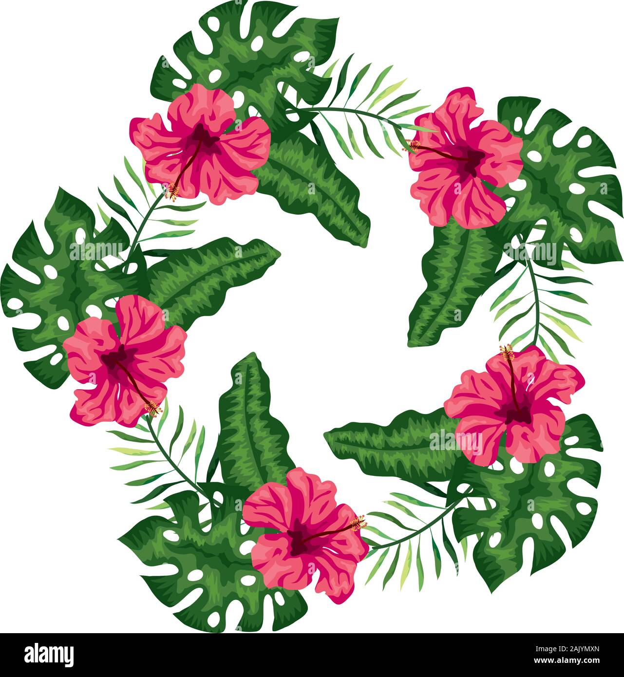 frame circular of flowers with branches and leafs Stock Vector Image ...