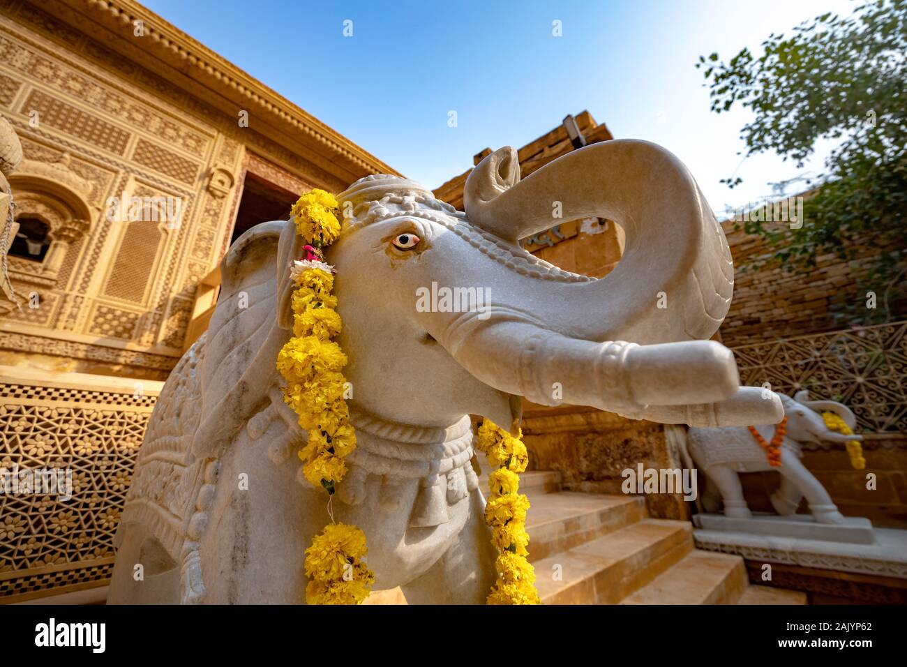 Laxminath temple of Jaisalmer, dedicated to the worship of the gods Lakshmi and Vishnu. Jaisalmer Fort is situated in the city of Jaisalmer, in the In Stock Photo