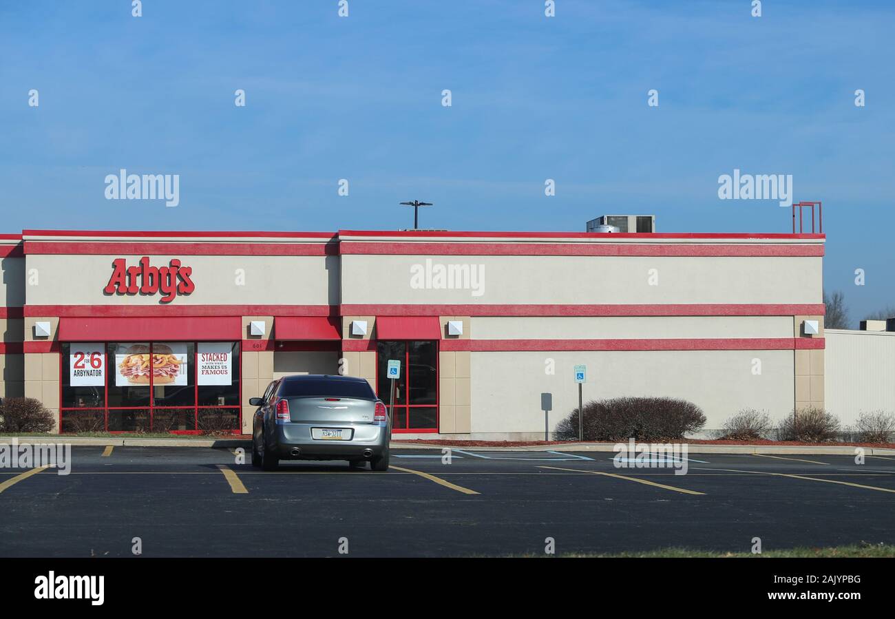 PRINCETON, NJ - December 26, 2019:Arby's restaurant with blue sky in background in New Jersey, USA. Arby's is an American quick-service fast-food sand Stock Photo