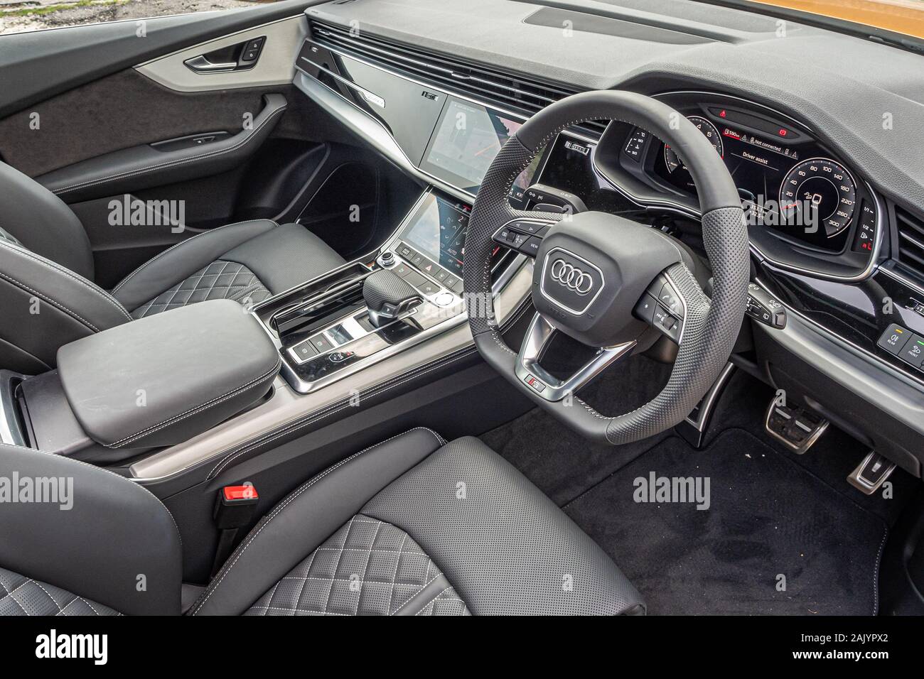 Hong Kong, China July, 2019 : Audi Q8 Interior on Aug 22 2019 in Hong Kong. Stock Photo