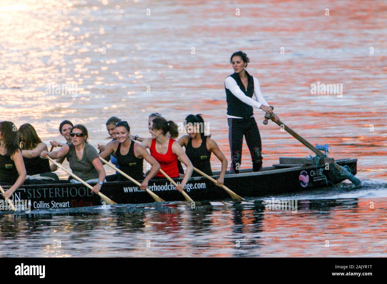 Kate Middleton, before she was The Duchess of Cambridge, training on board a dragon boat, in London, UK 2007. Kate made her now infamous appearance in the boat in 2007 following a brief split from William as the Sisterhood prepared for a cross-Channel race in the traditional Chinese vessel against all-boys crew the Brotherhood Stock Photo