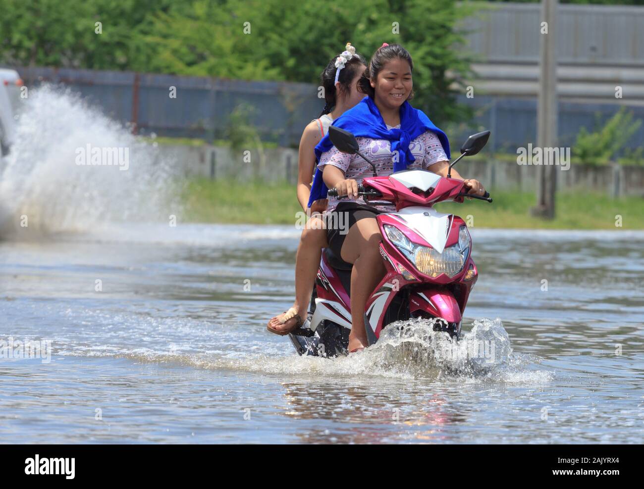 Samut Prakan, Thailand September, 27, 2014: There was flooding on the street  in Bang Pu Industrial Estate after a very heavy rain. Stock Photo