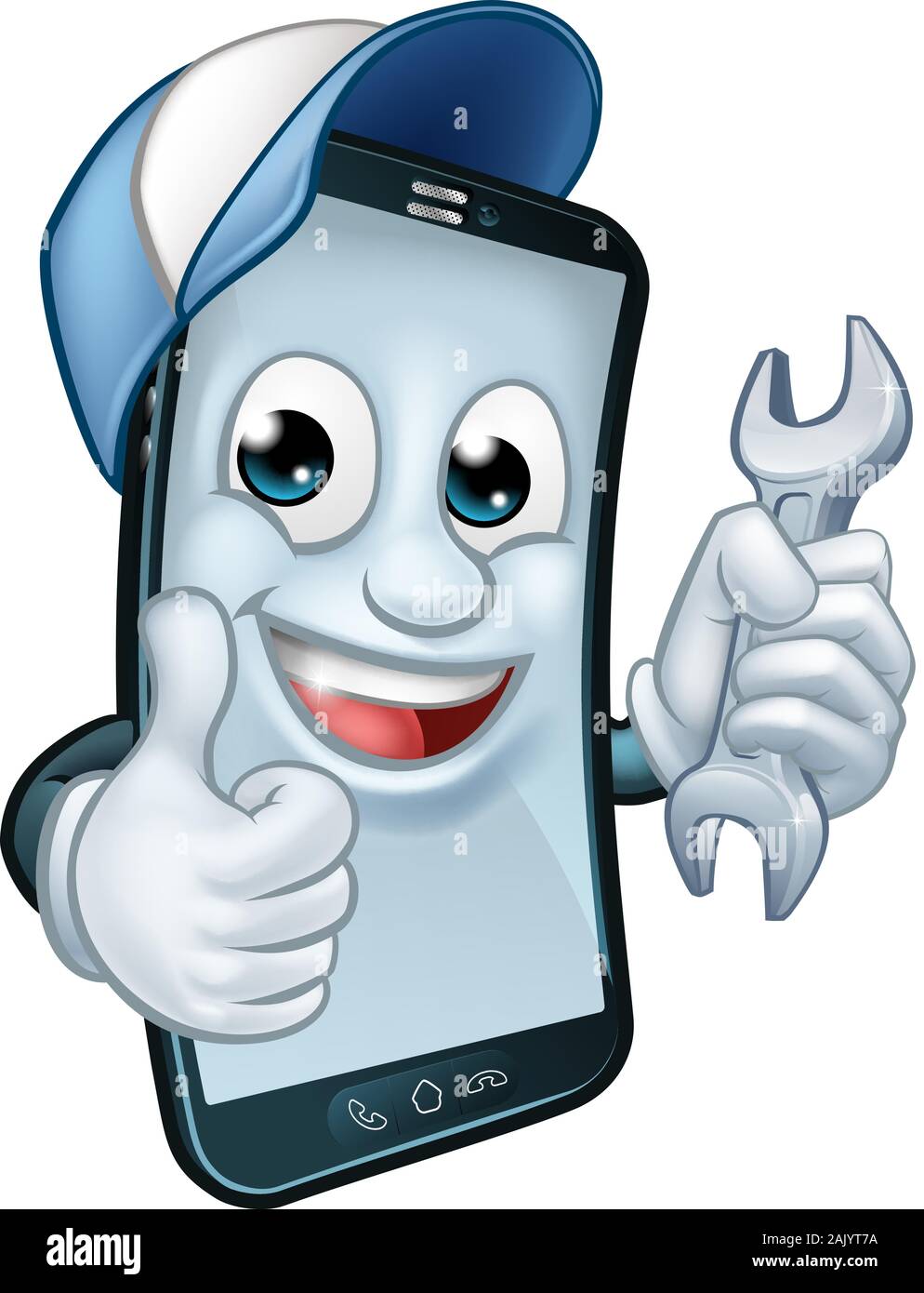 Mobile Phone Repair Spanner Thumbs Up Mascot Stock Vector