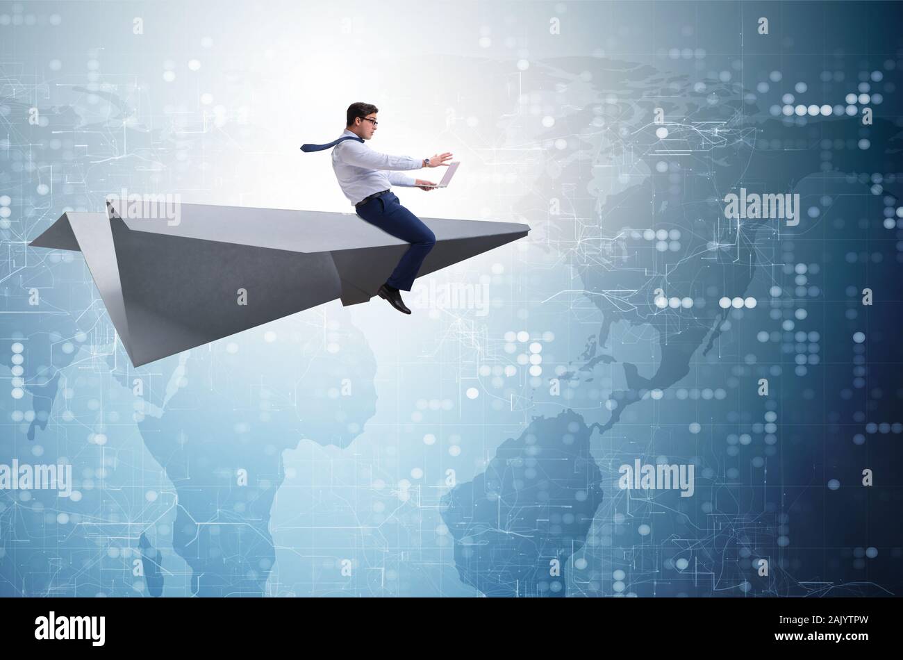 The businessman flying on paper plane in business concept Stock Photo ...
