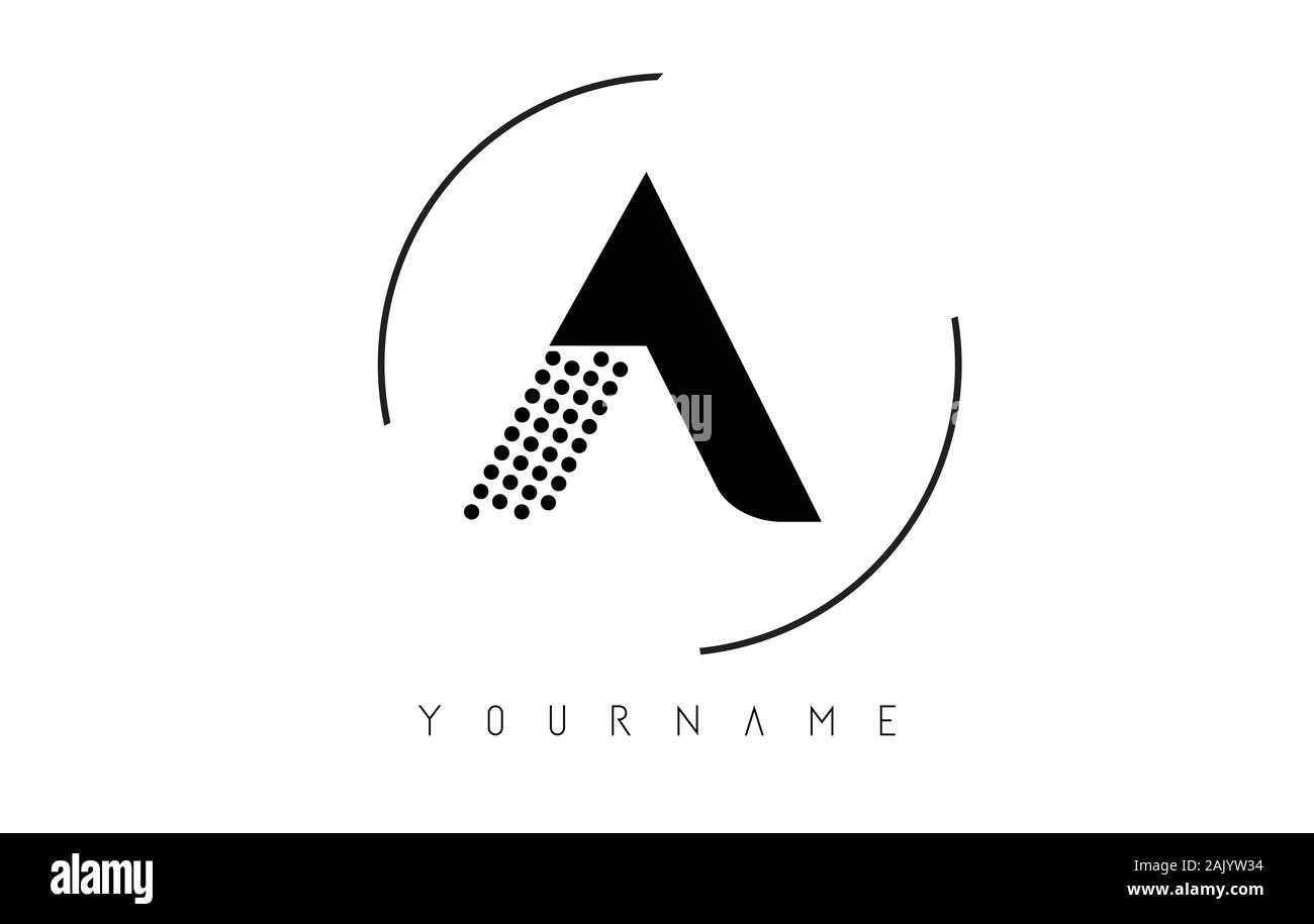 A Black Dotted Letter Logo Design with a circular rounded Frame. Stock Vector