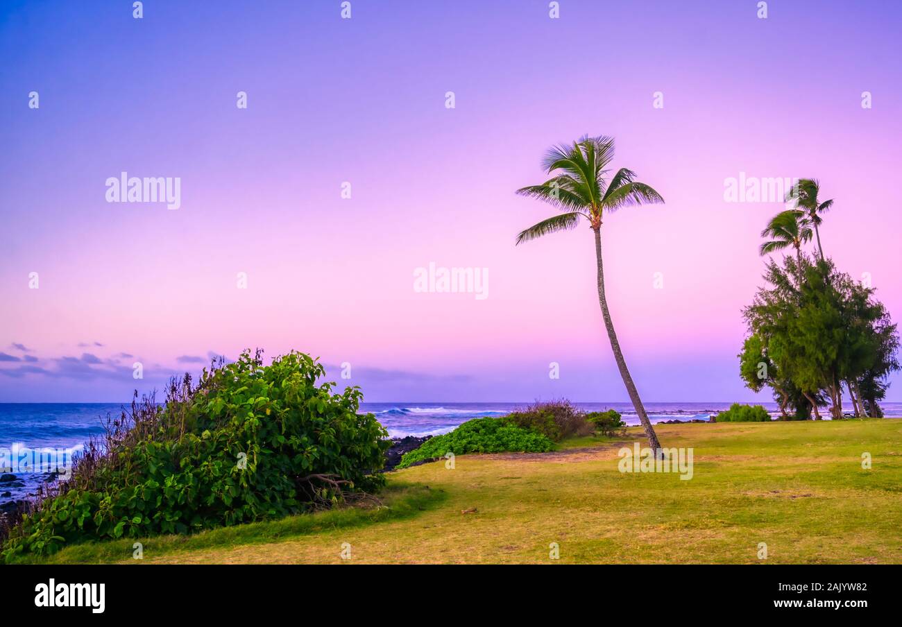 Sunrise over the coast of Kauai, Hawaii. Stock Photo