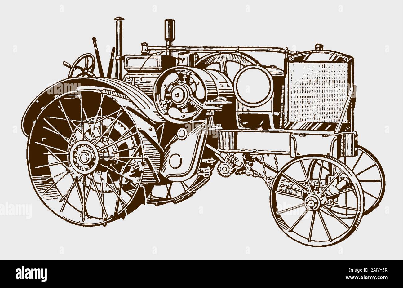Historical kerosene tractor. Illustration after an engraving from the early 20th century Stock Vector