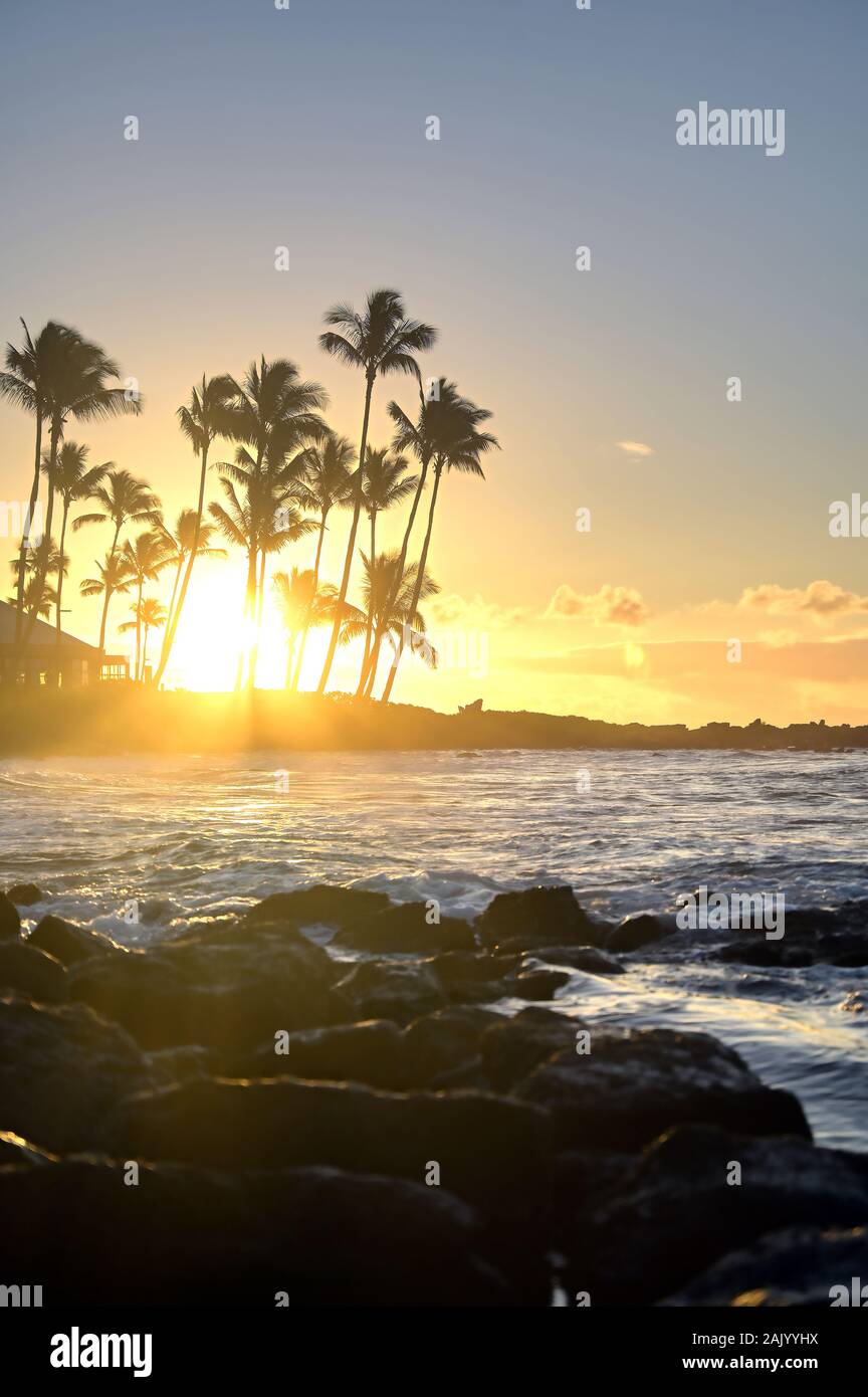 The sunrise over the beach in Kauai, Hawaii Stock Photo - Alamy