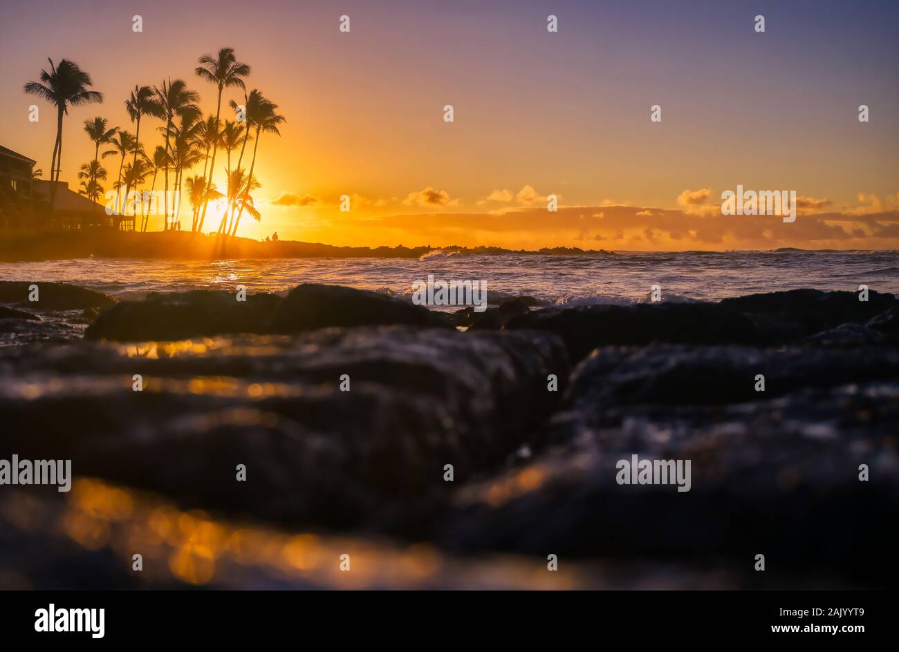 The sunrise over the beach in Kauai, Hawaii Stock Photo - Alamy