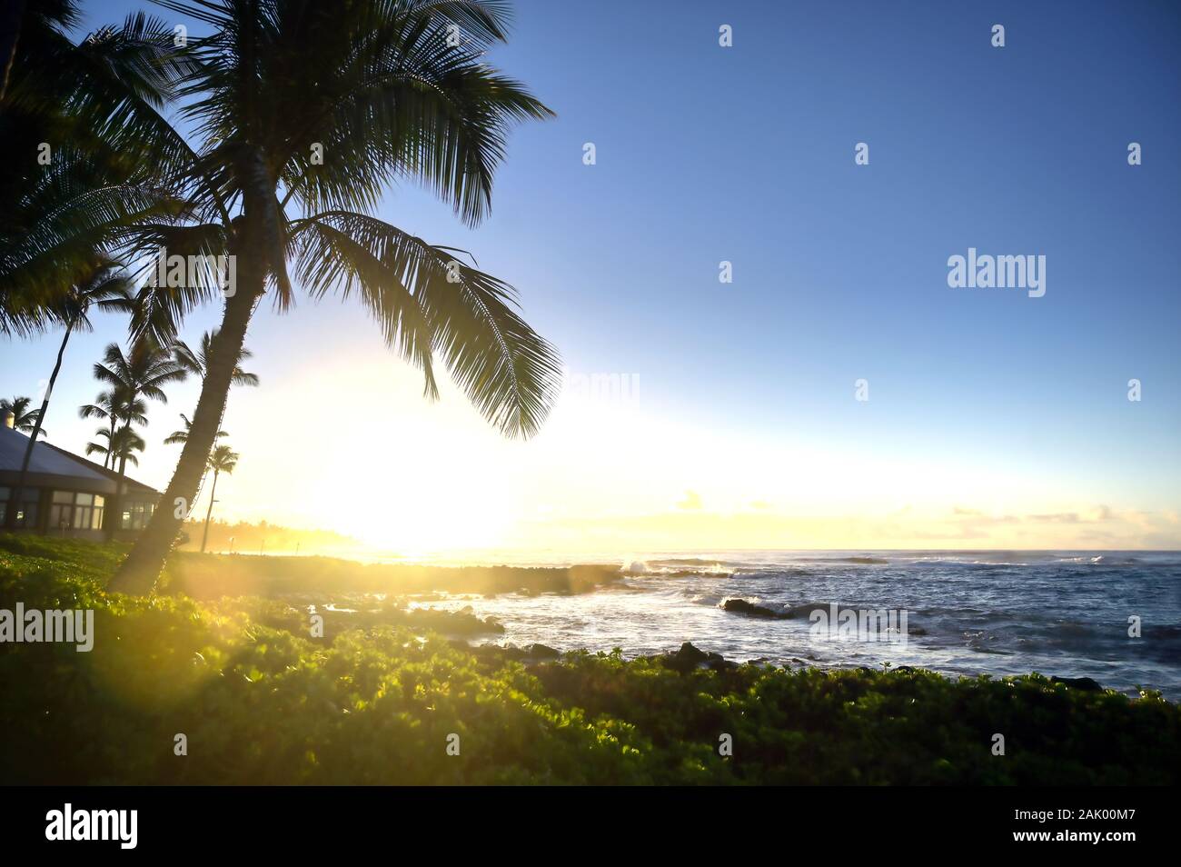 The sunrise over the beach in Kauai, Hawaii Stock Photo
