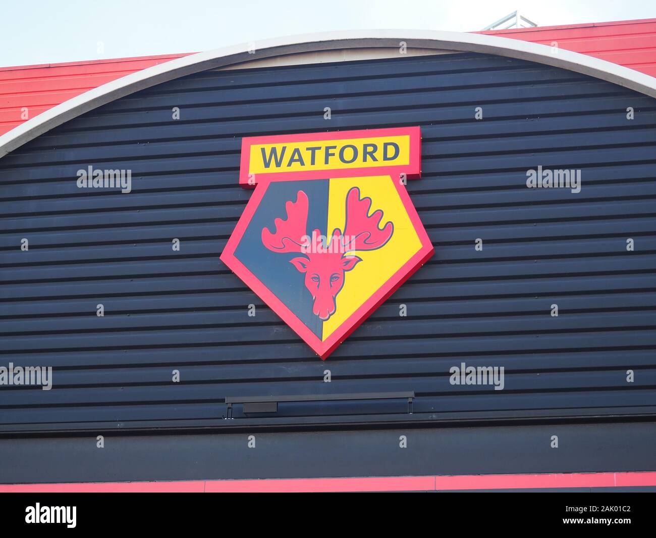 Watford FC sign at Vicarage Road - Watford Stock Photo