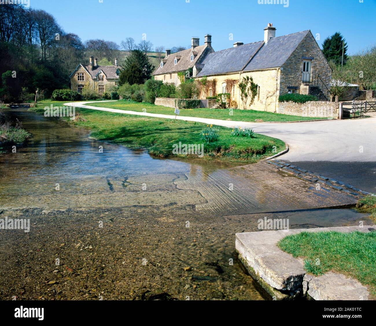 Ford and Cottages, Upper Slaughter, Cotswolds, Gloucestershire Stock