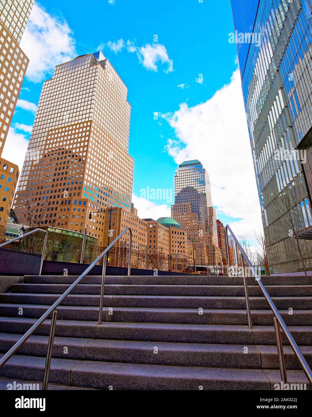 Stairs in Three World Financial Center in Financial District USA reflex Stock Photo