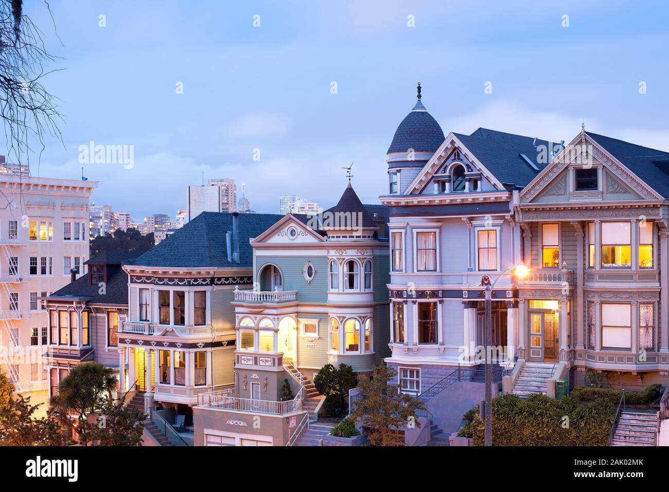 San Francisco, California, United States  - Traditional Victorian Houses "Painted Ladies" at Alamo Square. Stock Photo