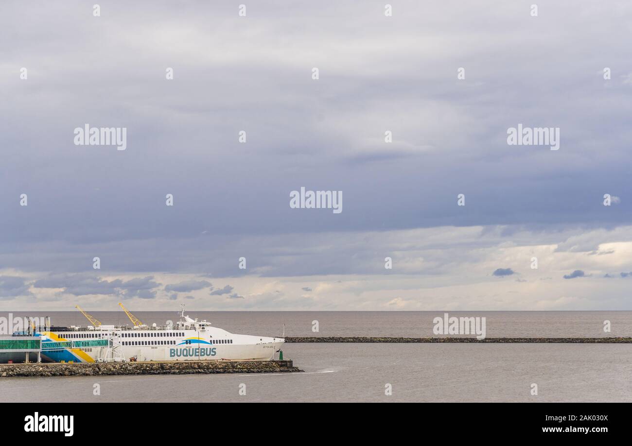 Colonia del Sacramento, Uruguay - February 14, 2019: Buquebus ferry at port Stock Photo