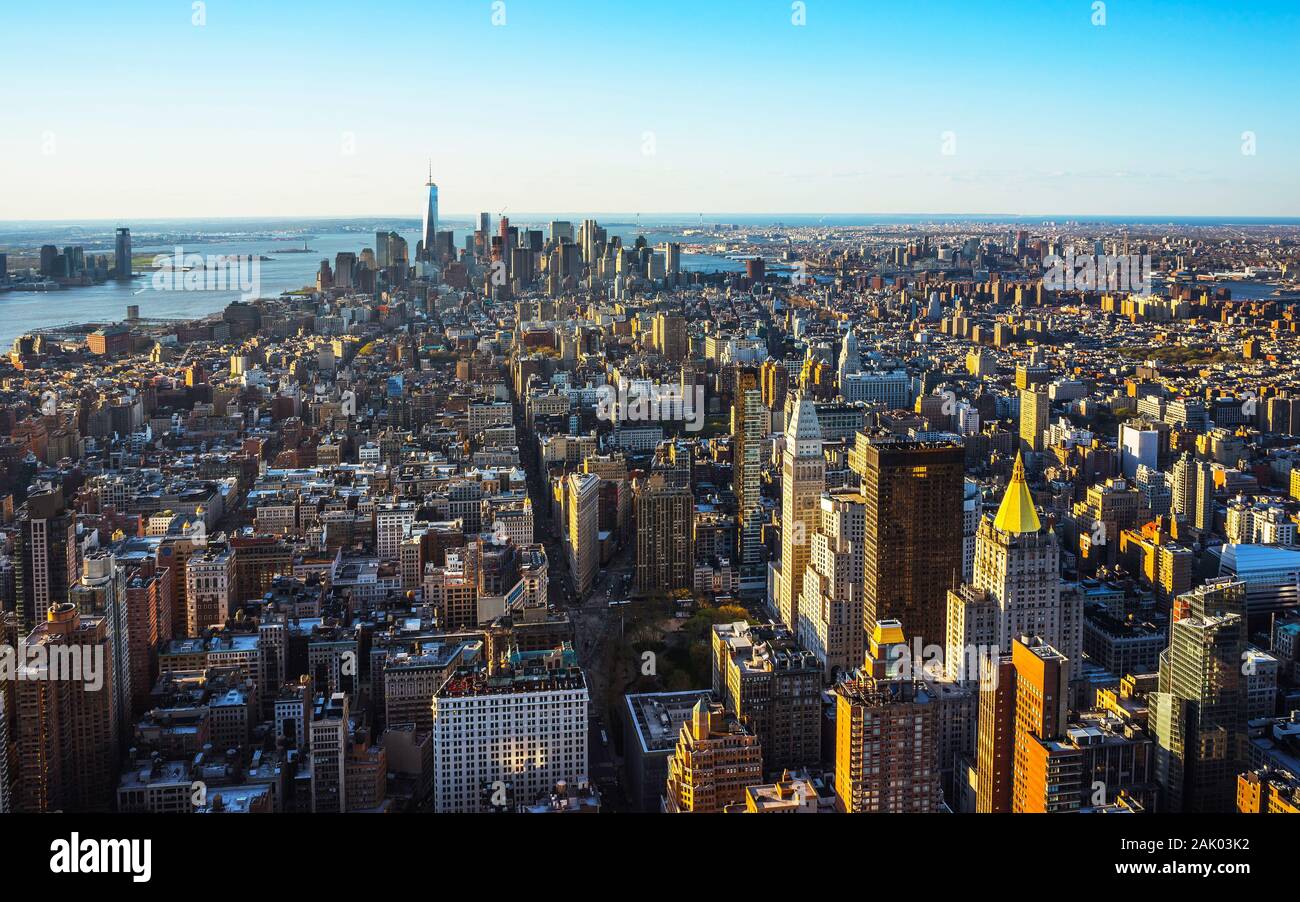 Aerial view of Flatiron district of New York NYC reflex Stock Photo