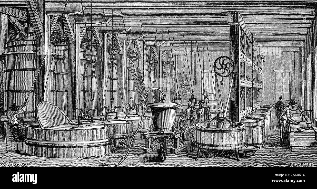 Silber-Amalgam-Aufbereitungsanlage, Arizona, USA  /  Silver amalgam processing plant, Arizona, USA, Digitale Reproduktion von einer Originalvorlage aus dem 19. Jahrhundert / digital improved reproduction of an original print from the 19th century Stock Photo