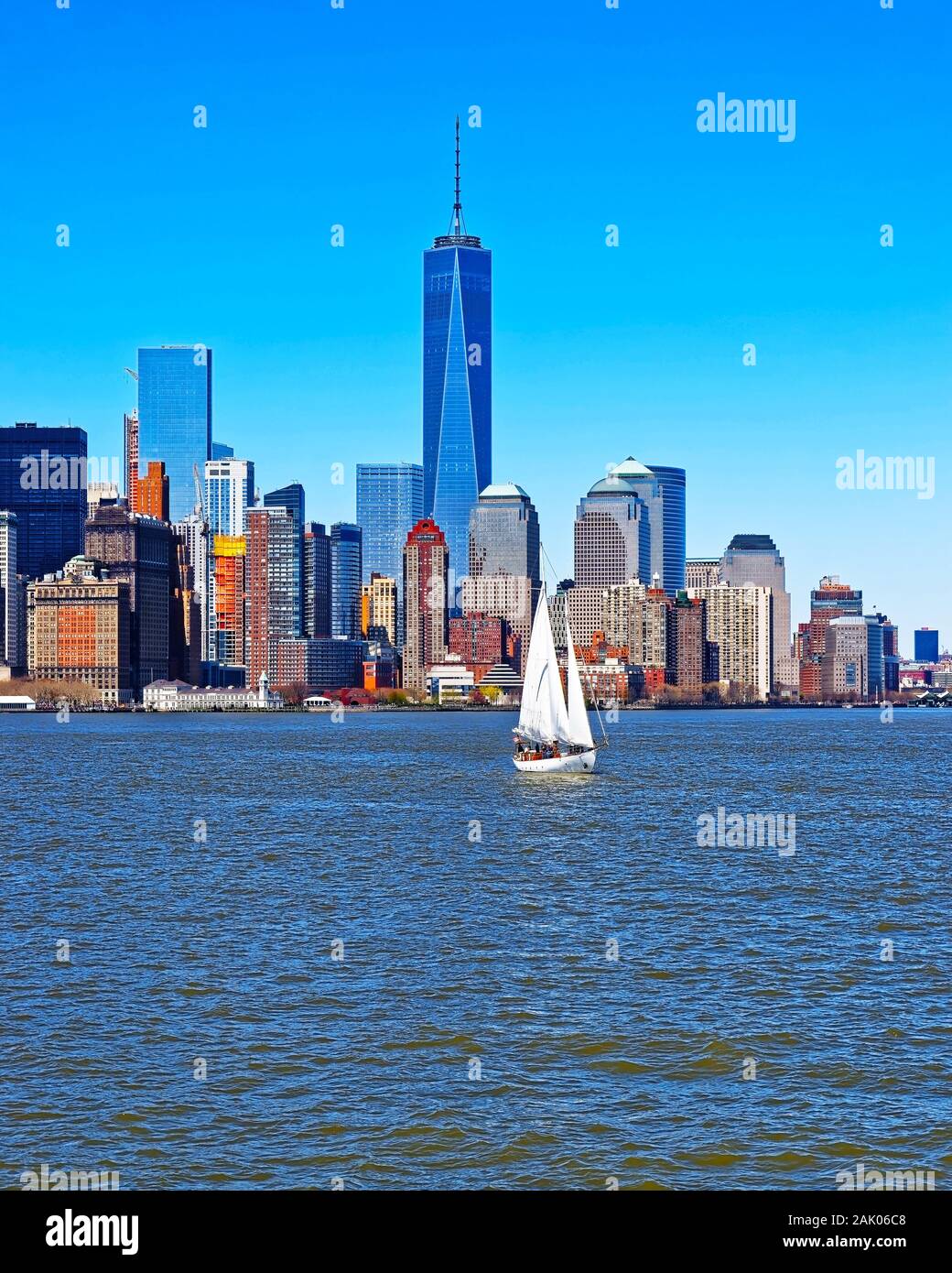 Manhattan skyline over Hudson River with reflex Stock Photo - Alamy
