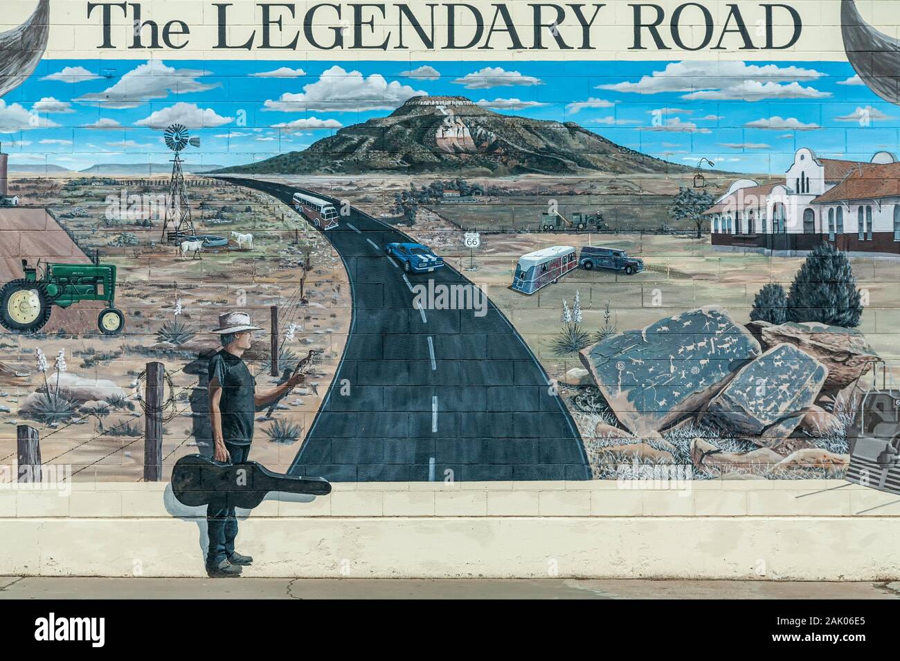 Route 66 mural (by Doug and Sharon Quarles), Route 66, Tucumcari, New Mexico USA Stock Photo